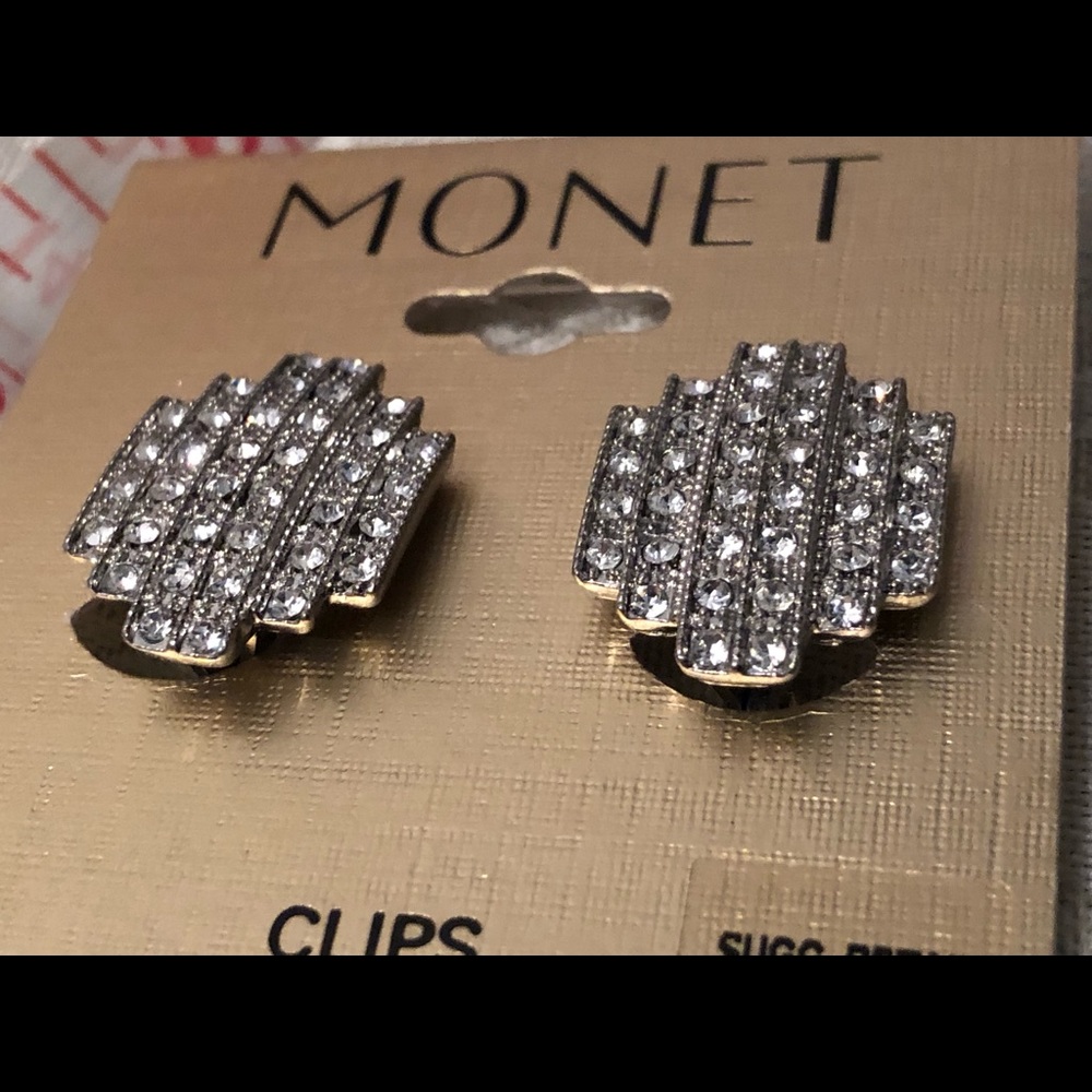 Monet diamond clip earrings